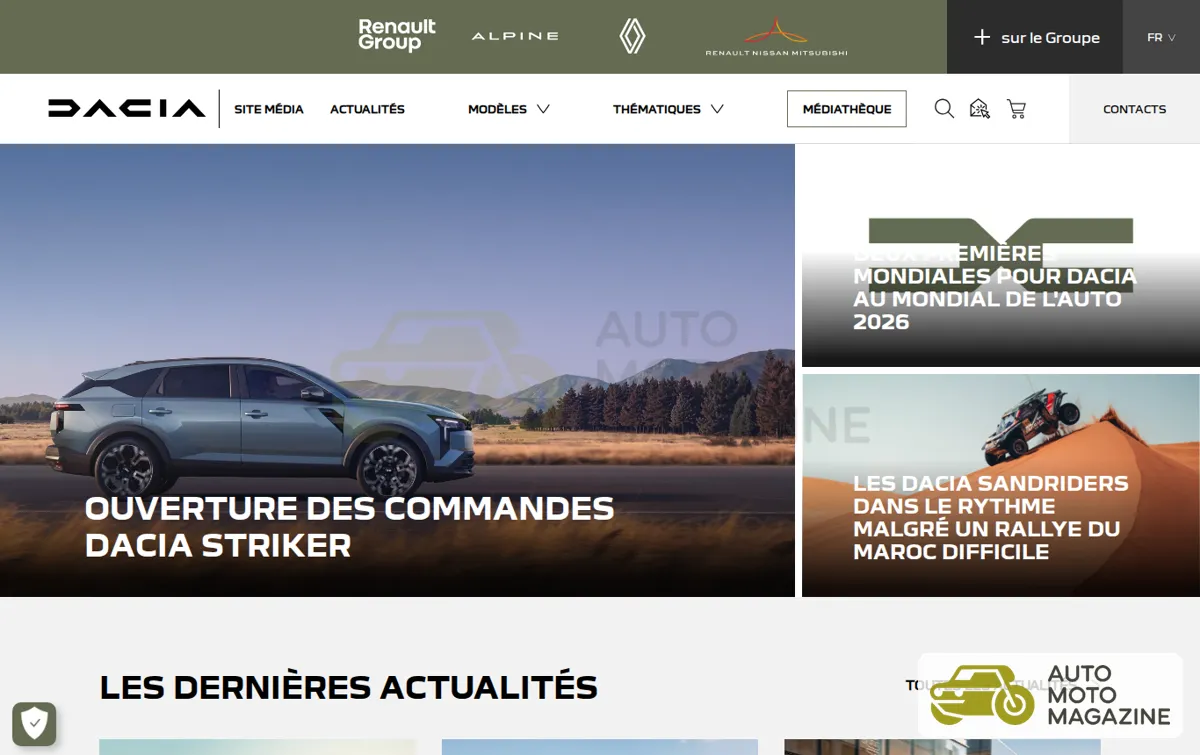 Capture : Accueil - Site media global de Dacia